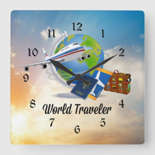 World Traveller, Packed and Ready to Go Square Wall Clock
