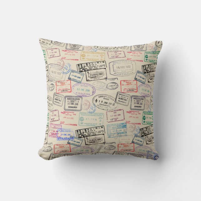 World Traveller Passport Stamp Pattern Cushion (Front)