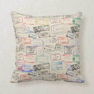 World Traveller Passport Stamp Pattern Cushion