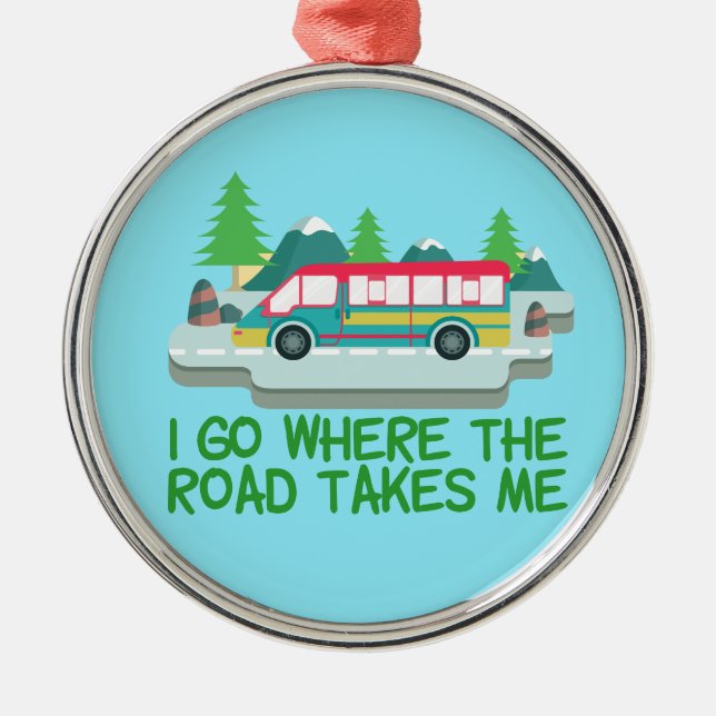World Traveller RV Camper Road Trip Vacation Metal Tree Decoration (Front)