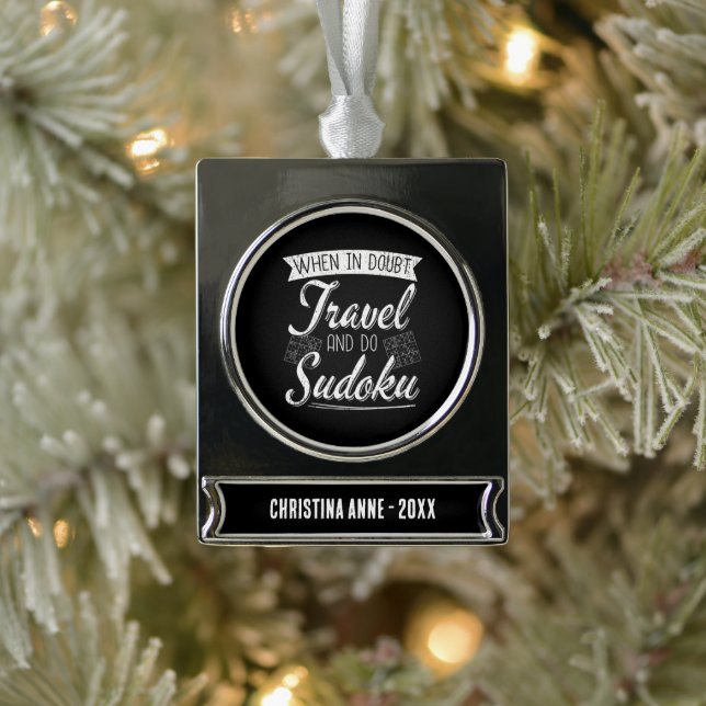 World Traveller Sudoku Puzzle Lover  Silver Plated Banner Ornament (Tree)