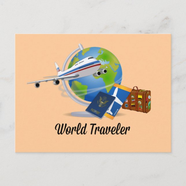 World Traveller. Suitcase, tickets and passport. Postcard (Front)