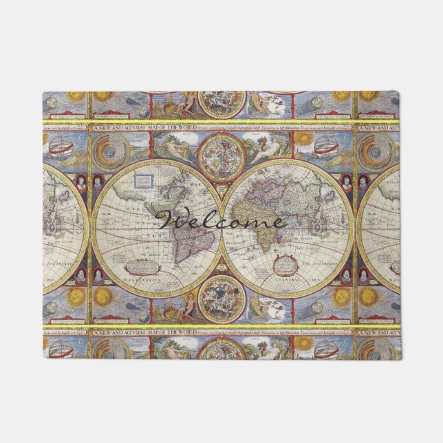 World Traveller Vintage Map Doormat (Front)