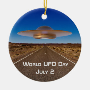 World UFO Day Ceramic Tree Decoration