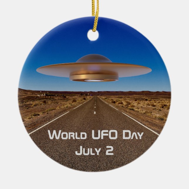 World UFO Day Ceramic Tree Decoration (Front)