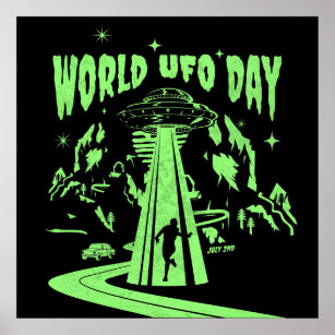 World UFO Day, flying saucer Poster