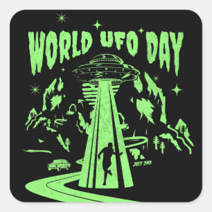 World UFO Day, flying saucer Square Sticker