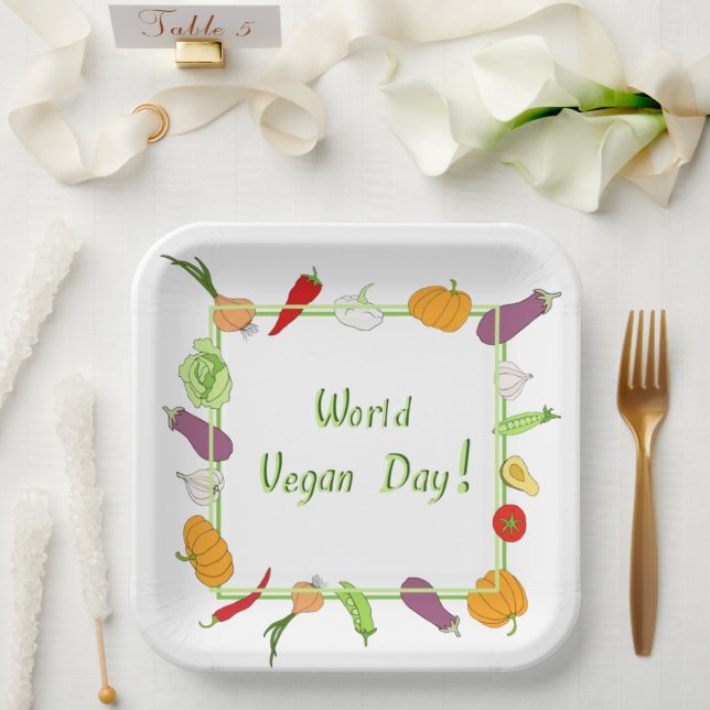 World Vegetarian Day Minimalist Cute    Paper Plate (Wedding)