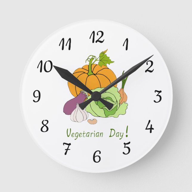 World Vegetarian Day Minimalist Cute    Round Clock (Front)
