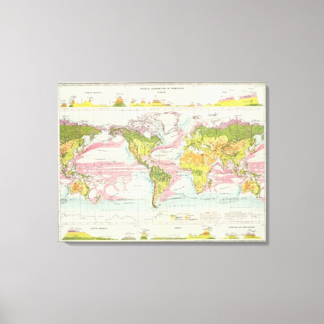 World vegetation & ocean currents Map Canvas Print (Front)
