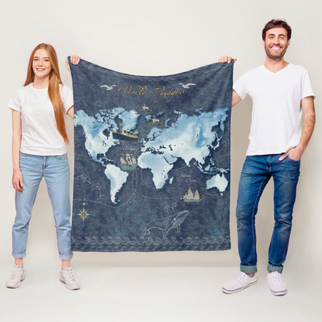 World Voyages Map Fleece Blanket (In Situ)