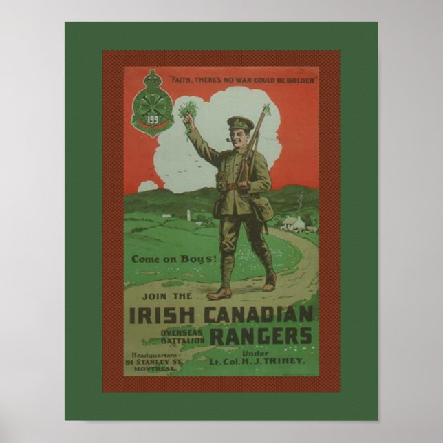 World War 1 Irish Canadian Rangers Military Poster (Front)