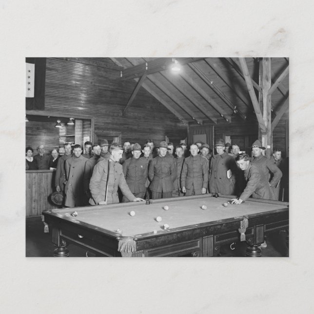 World War 1 YMCA Pool Hall, 1910s Postcard (Front)