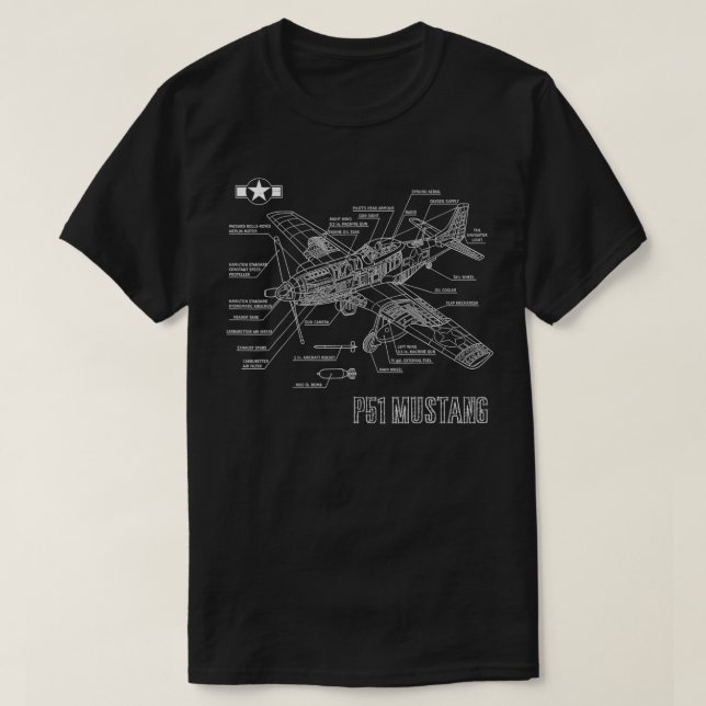 World War 2 American P51 Mustang Fighter Plane blu T-Shirt (Design Front)