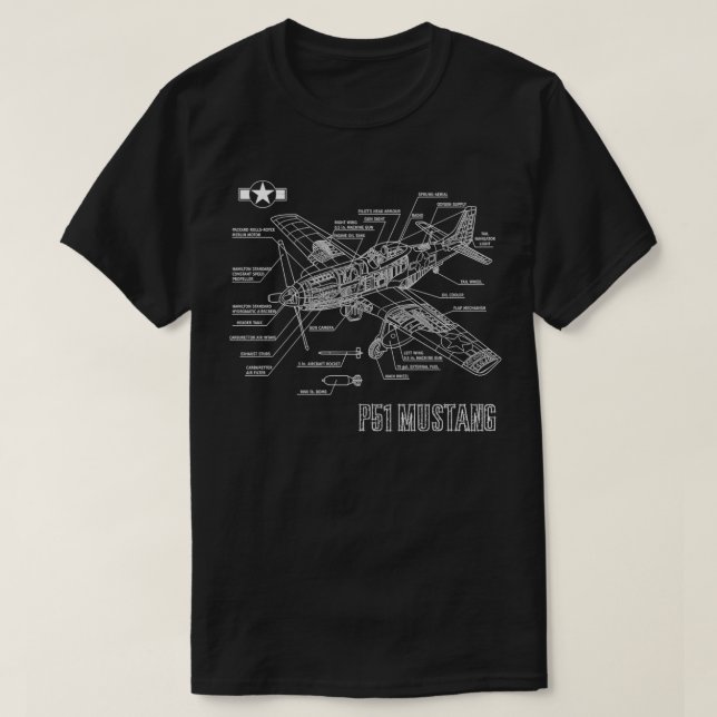 World War 2 American P51 Mustang Fighter Plane blu T-Shirt (Design Front)