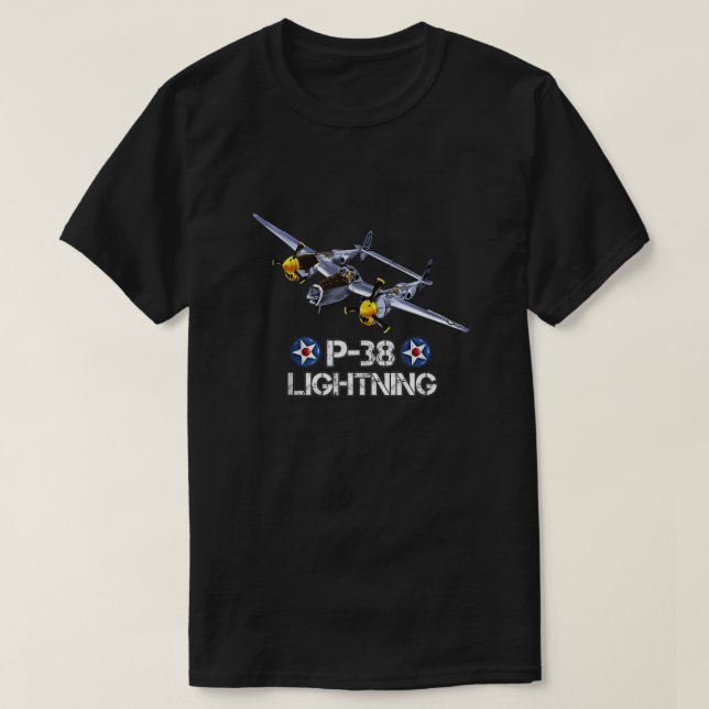 World War 2 American P-38 Lightning Fighter Airpla T-Shirt (Design Front)