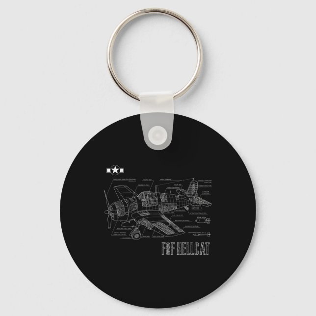 World War 2 F6f Hellcat Fighter Aeroplane Blueprin Key Ring (Front)