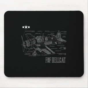World War 2 F6f Hellcat Fighter Aeroplane Blueprin Mouse Mat