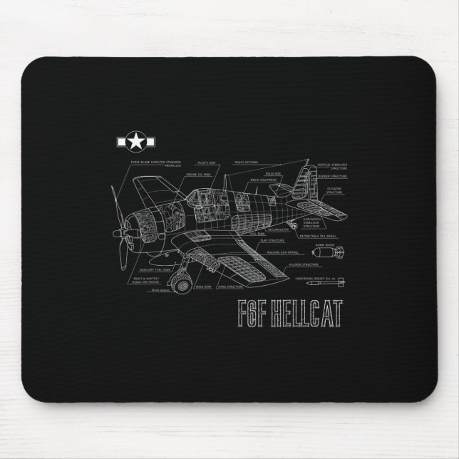 World War 2 F6f Hellcat Fighter Aeroplane Blueprin Mouse Mat (Front)