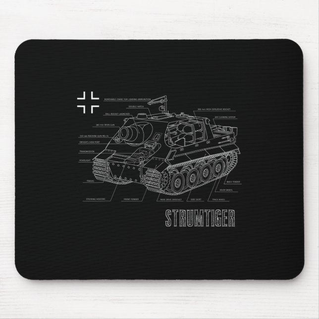 World War 2 German Tank Sturmtiger Blueprint  Mouse Mat (Front)