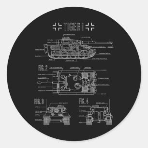 World War 2 German Tank Tiger I Engineering Bluepr Classic Round Sticker