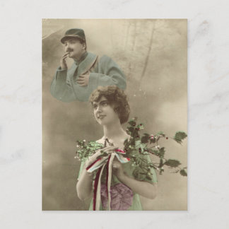 World War I, France, Soldier and his girl Postcard