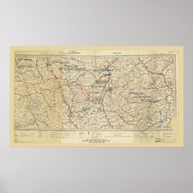 World War I German Army Positions Map (circa 1918) Poster (Front)