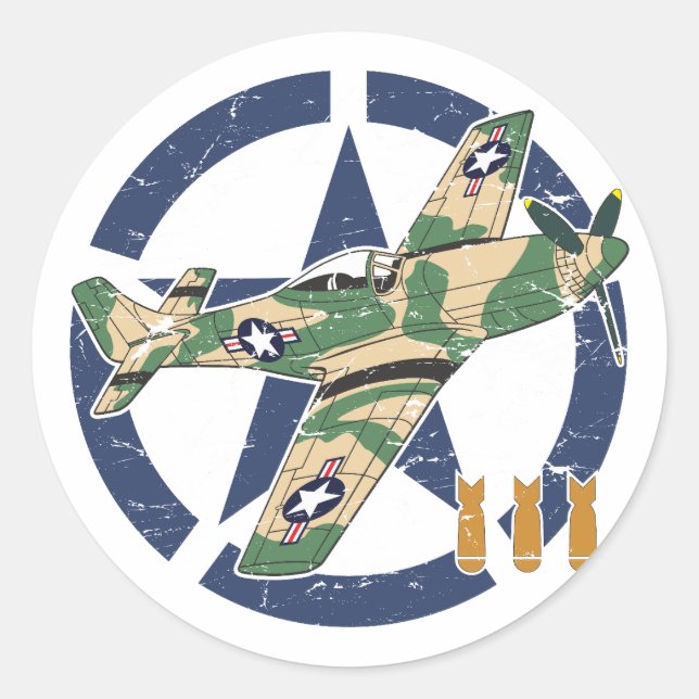 WORLD WAR II AIRCRAFT CLASSIC ROUND STICKER (Front)