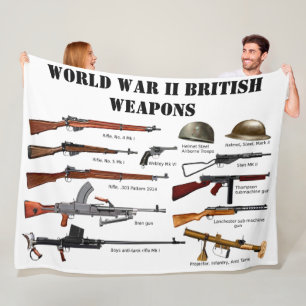 WORLD WAR II BRITISH WEAPONS FLEECE BLANKET