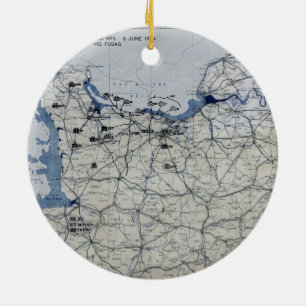 World War II D-Day Map June 6, 1944 Ceramic Tree Decoration