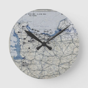 World War II D-Day Map June 6, 1944 Round Clock