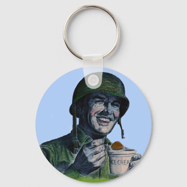 World War II GI eating ice cream Key Ring (Front)