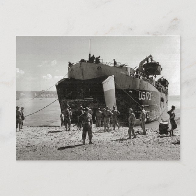 World War II    LST on the beach, Anzio Postcard (Front)