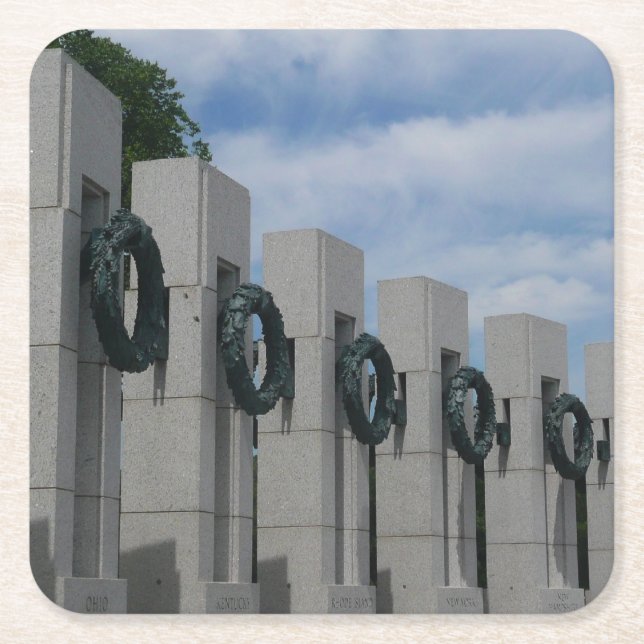 World War II Memorial Wreaths I Square Paper Coaster (Front)