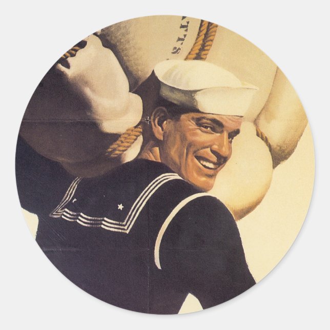 World War II Sailor Classic Round Sticker (Front)