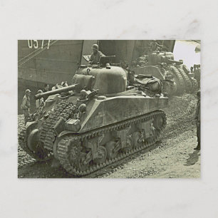 World War II   Sherman tank disembarked from LST Postcard