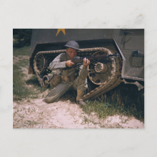World War II Soldier Kneeling with Garand Rifle Postcard