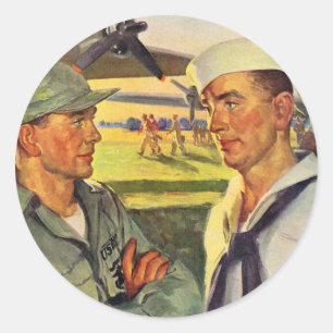 World War II soldier meets sailor Classic Round Sticker