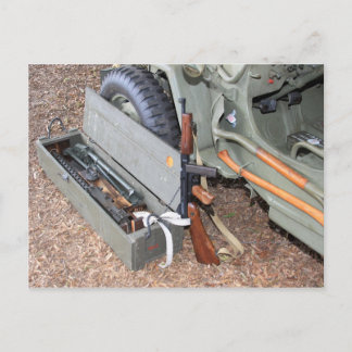 World War II Weapons & Kit By A Jeep Postcard