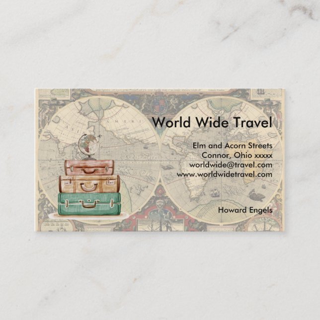 World Wide Travel Luggae and Map Business Card (Front)