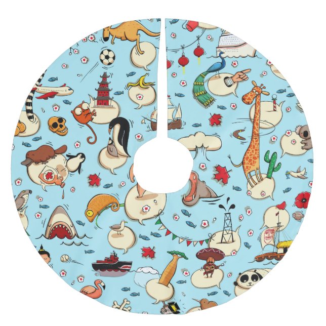 World Wonders: Colourful Blue Pattern. Brushed Polyester Tree Skirt (Front)