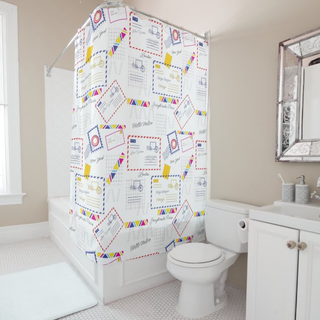 Worldly Stamps Scape Nostalgic Charm Shower Curtain (In Situ)