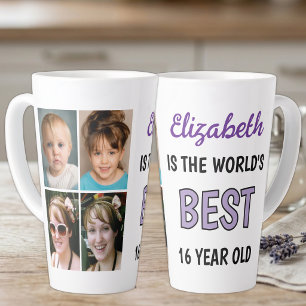 World's best 16 year old 4 photo purple latte mug