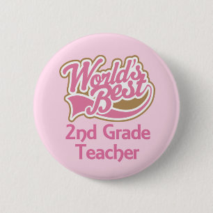 Worlds Best 2nd Grade Teacher 6 Cm Round Badge