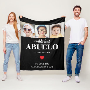Worlds Best Abuelo We love you 3 Kids Photo Names Fleece Blanket