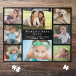 World's Best Aunt 8 Photo Collage Jigsaw Puzzle<br><div class="desc">Give the world's greatest aunt a fun custom black jigsaw puzzle that she will treasure and enjoy for years featuring an 8 photo collage of her nieces, nephews, family, etc., their names, "World's Best Aunt" in elegant white typography, and whether she is called "Aunt, " "Auntie, " "Tia, " etc....</div>