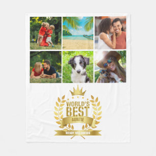 World's Best Aunt Auntie 6 Photo Collage Fleece Blanket