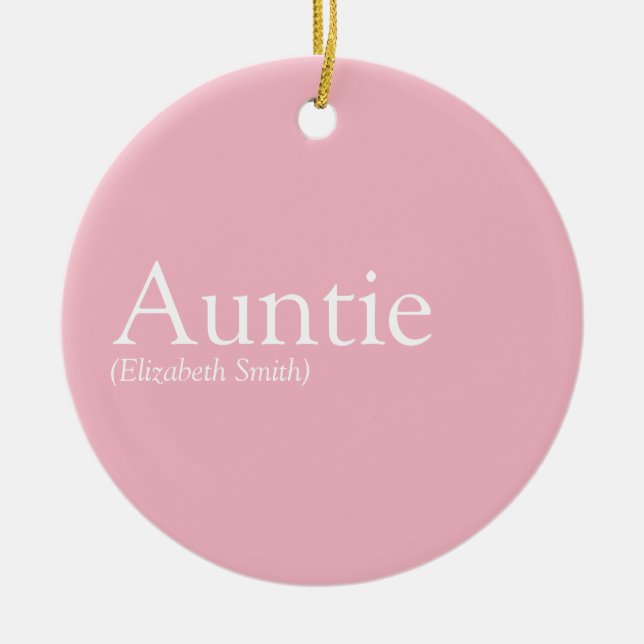World's Best Aunt, Auntie Definition Girly Pink Ceramic Tree Decoration (Front)