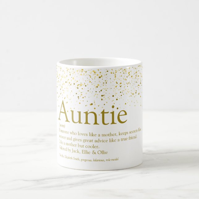 World's Best Aunt, Auntie Definition Gold Glitter Coffee Mug (Center)