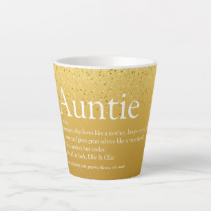 World's Best Aunt, Auntie Definition Gold Glitter Latte Mug